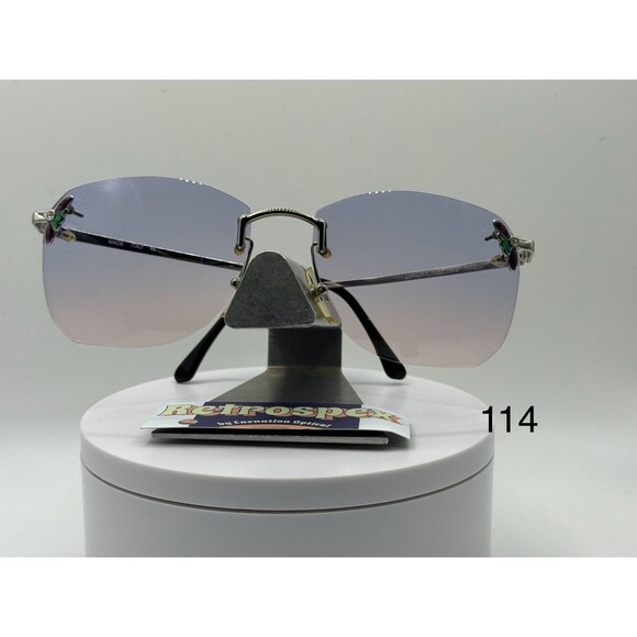 Vintage Oversize Sunglasses NOS Rimless Style Sea Flame Lens Silver Frame 80s| - Picture 1 of 9